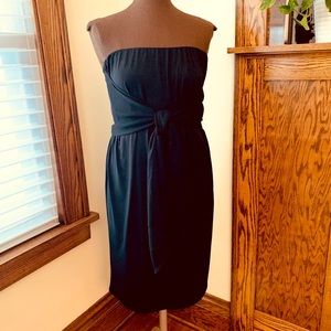 AK Anne Klein Black Strapless Cocktail Dress LBD Tie Front Stretch Knit Sz L